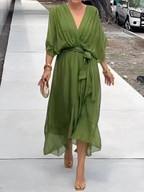 Lori™ | Women's Wrap Midi Dress with Adjustable Waist Tie | Effortless Elegance for Any Occasion 1