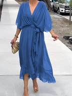 Lori™ | Women's Wrap Midi Dress with Adjustable Waist Tie | Effortless Elegance for Any Occasion 2