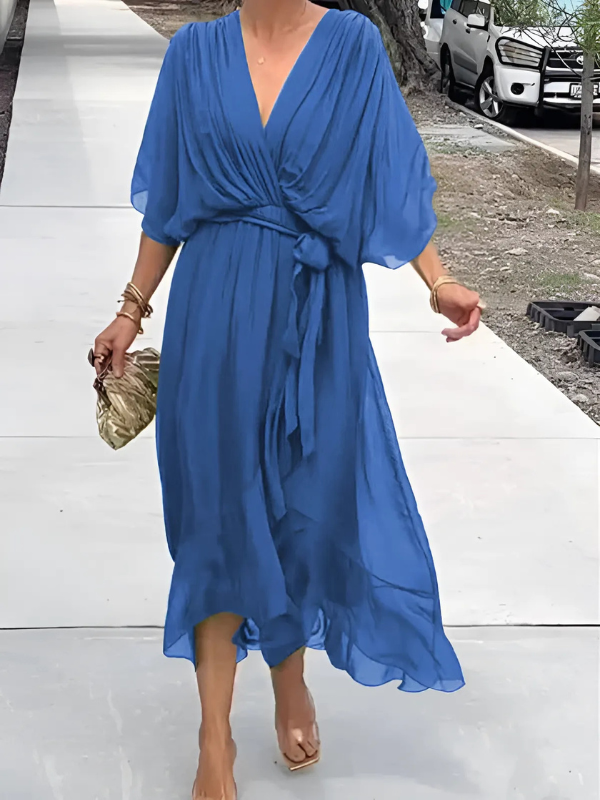 Lori™ | Women's Wrap Midi Dress with Adjustable Waist Tie | Effortless Elegance for Any Occasion 2