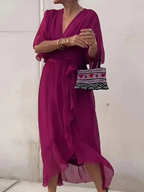 Lori™ | Women's Wrap Midi Dress with Adjustable Waist Tie | Effortless Elegance for Any Occasion 5