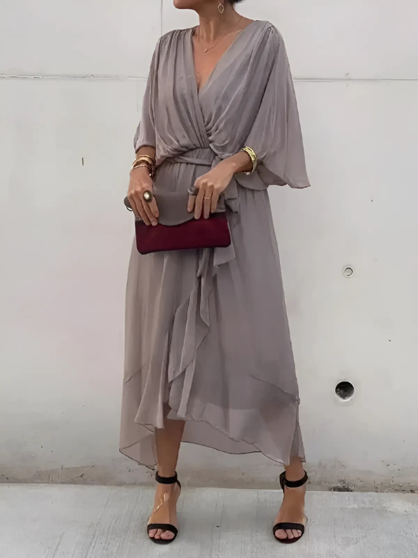 Lori™ | Women's Wrap Midi Dress with Adjustable Waist Tie | Effortless Elegance for Any Occasion 6