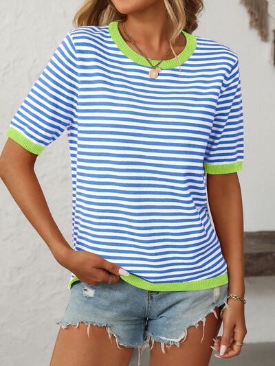 Mandy | Striped Half Sleeve Knit Top with Moderate Stretch | Comfortable Fit for Everyday Wear 10