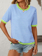 Mandy | Striped Half Sleeve Knit Top with Moderate Stretch | Comfortable Fit for Everyday Wear 10