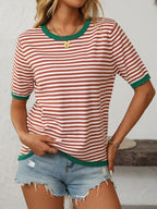 Mandy | Striped Half Sleeve Knit Top with Moderate Stretch | Comfortable Fit for Everyday Wear 4
