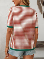 Mandy | Striped Half Sleeve Knit Top with Moderate Stretch | Comfortable Fit for Everyday Wear 5