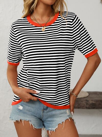 Mandy | Striped Half Sleeve Knit Top with Moderate Stretch | Comfortable Fit for Everyday Wear 6