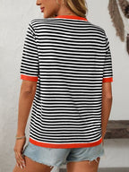 Mandy | Striped Half Sleeve Knit Top with Moderate Stretch | Comfortable Fit for Everyday Wear 9