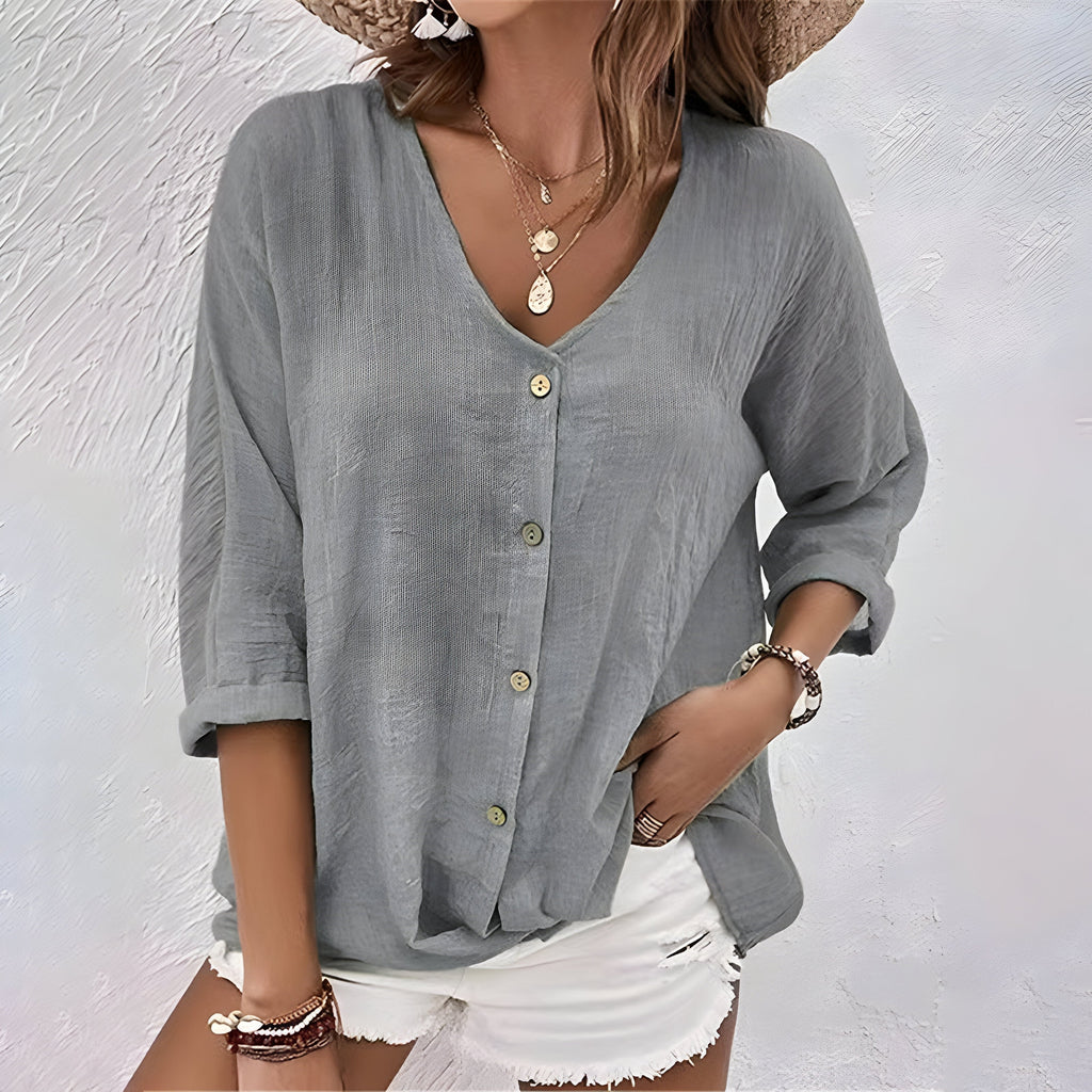 Marcia Collection | White Blouse for Women with Soft V-Neckline | Effortless Summer Style