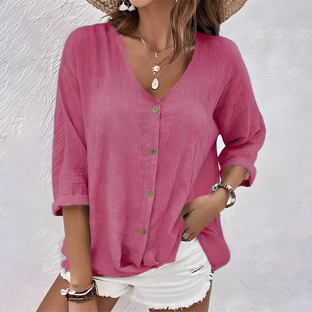 Marcia Collection | White Blouse for Women with Soft V-Neckline | Effortless Summer Style