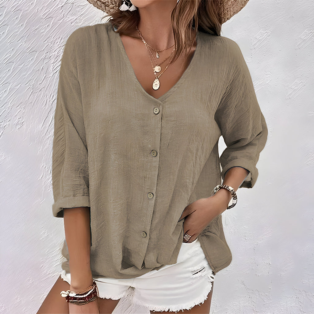 Marcia Collection | White Blouse for Women with Soft V-Neckline | Effortless Summer Style