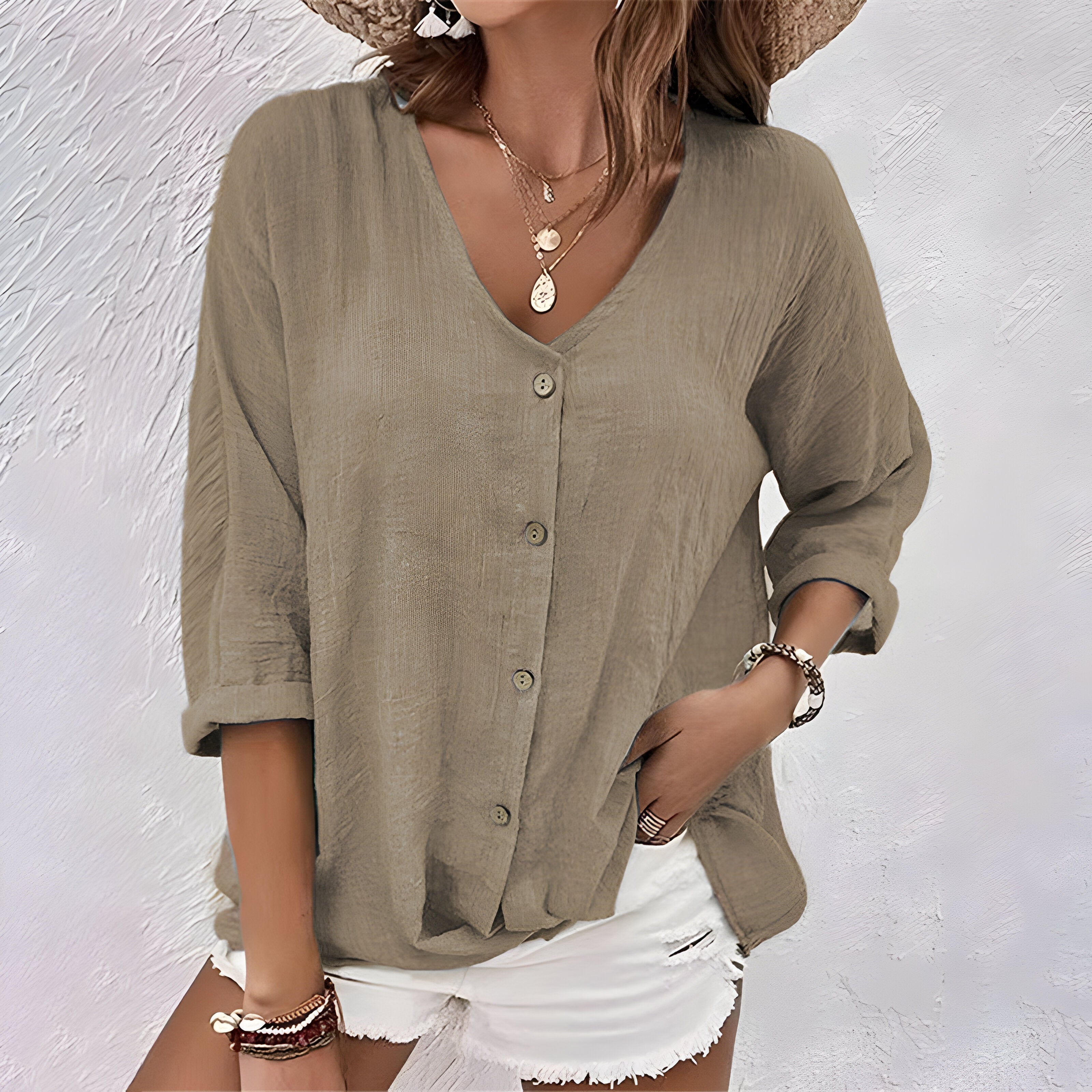 Marcia Collection | White Blouse for Women with Soft V-Neckline | Effortless Summer Style