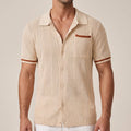 Men's Short-Sleeve Shirt | Openwork Camp-Collar Design