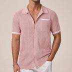 Men's Short-Sleeve Shirt | Openwork Camp-Collar Design