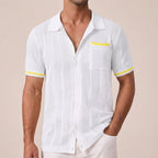 Men's Short-Sleeve Shirt | Openwork Camp-Collar Design