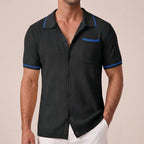 Men's Short-Sleeve Shirt | Openwork Camp-Collar Design
