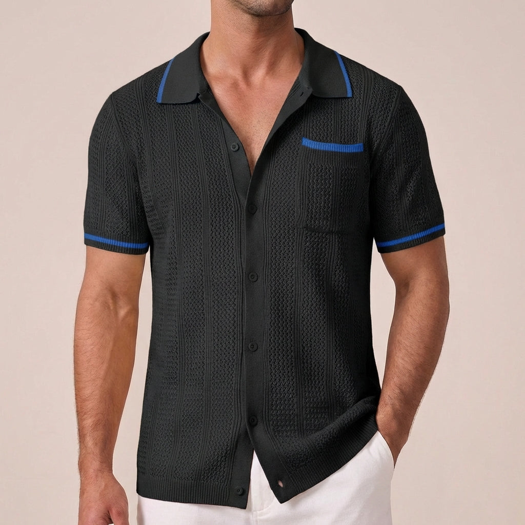 Men's Short-Sleeve Shirt | Openwork Camp-Collar Design