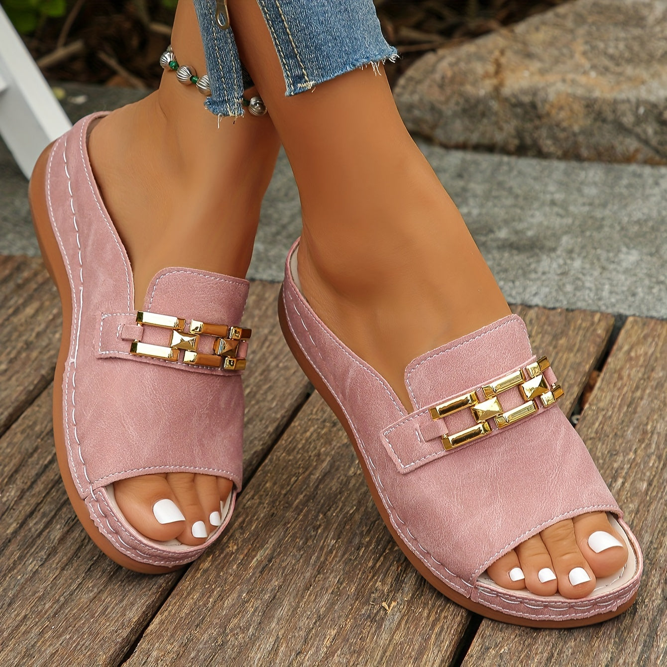 Opal Collection | Women's Sandals with Cushioned Footbed & Gold-Link Accents | Stylish Comfort for Everyday Wear 0