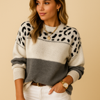 Oversized Leopard Print Knit Sweater for Women - Cheyenne Fashion Statement Piece 0