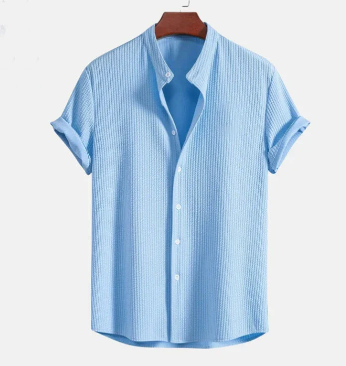 Men's Seersucker Shirt | Mandarin Collar, Lightweight