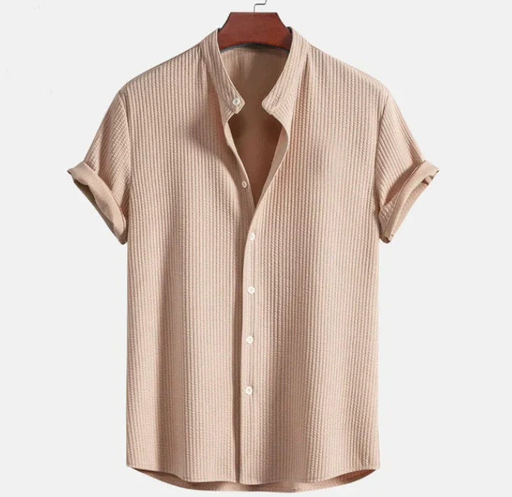 Men's Seersucker Shirt | Mandarin Collar, Lightweight