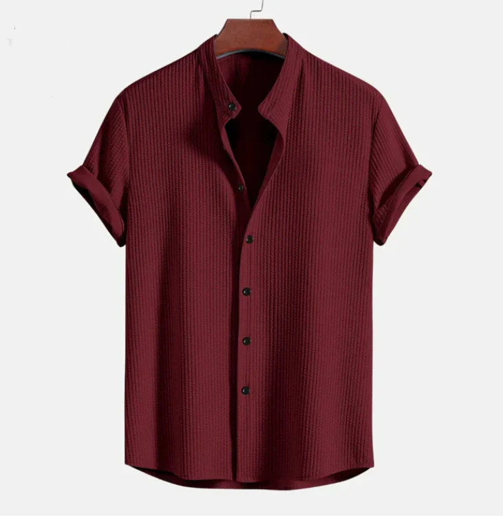 Men's Seersucker Shirt | Mandarin Collar, Lightweight