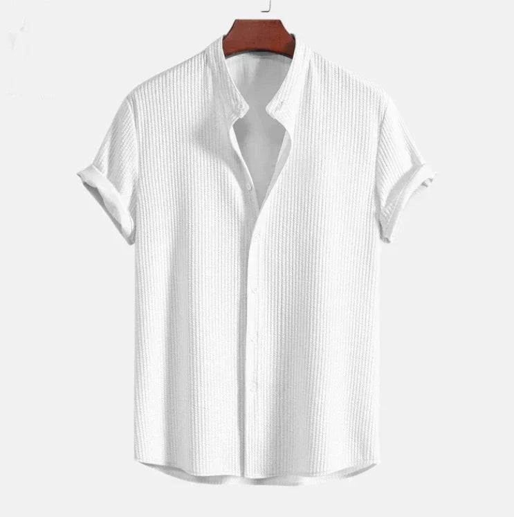Men's Seersucker Shirt | Mandarin Collar, Lightweight
