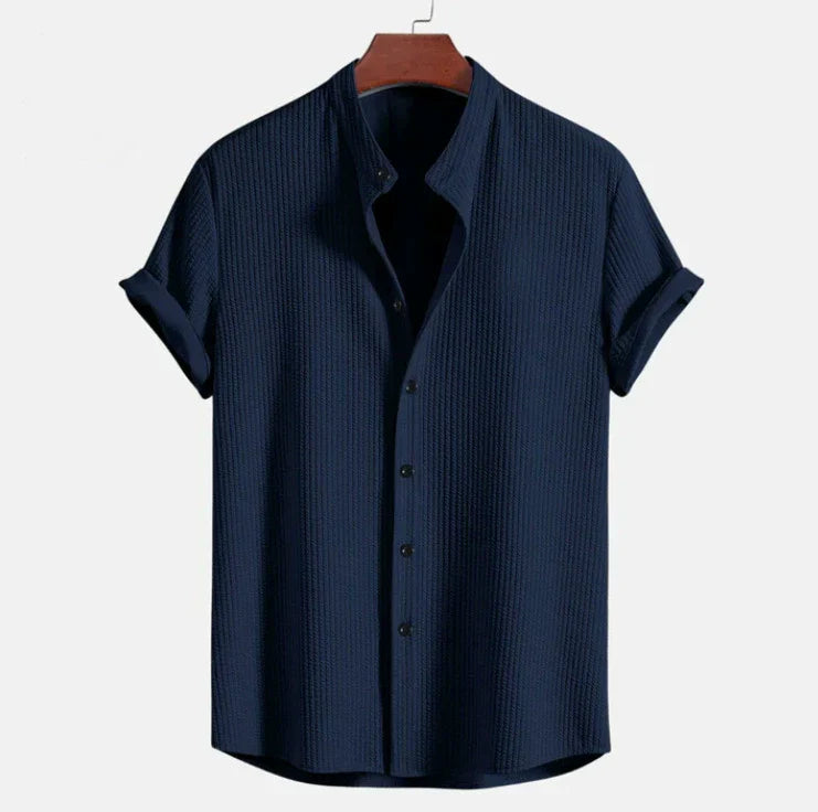 Men's Seersucker Shirt | Mandarin Collar, Lightweight