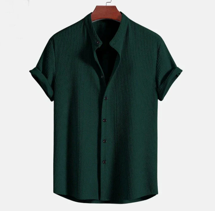 Men's Seersucker Shirt | Mandarin Collar, Lightweight
