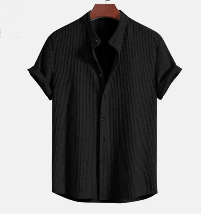 Men's Seersucker Shirt | Mandarin Collar, Lightweight