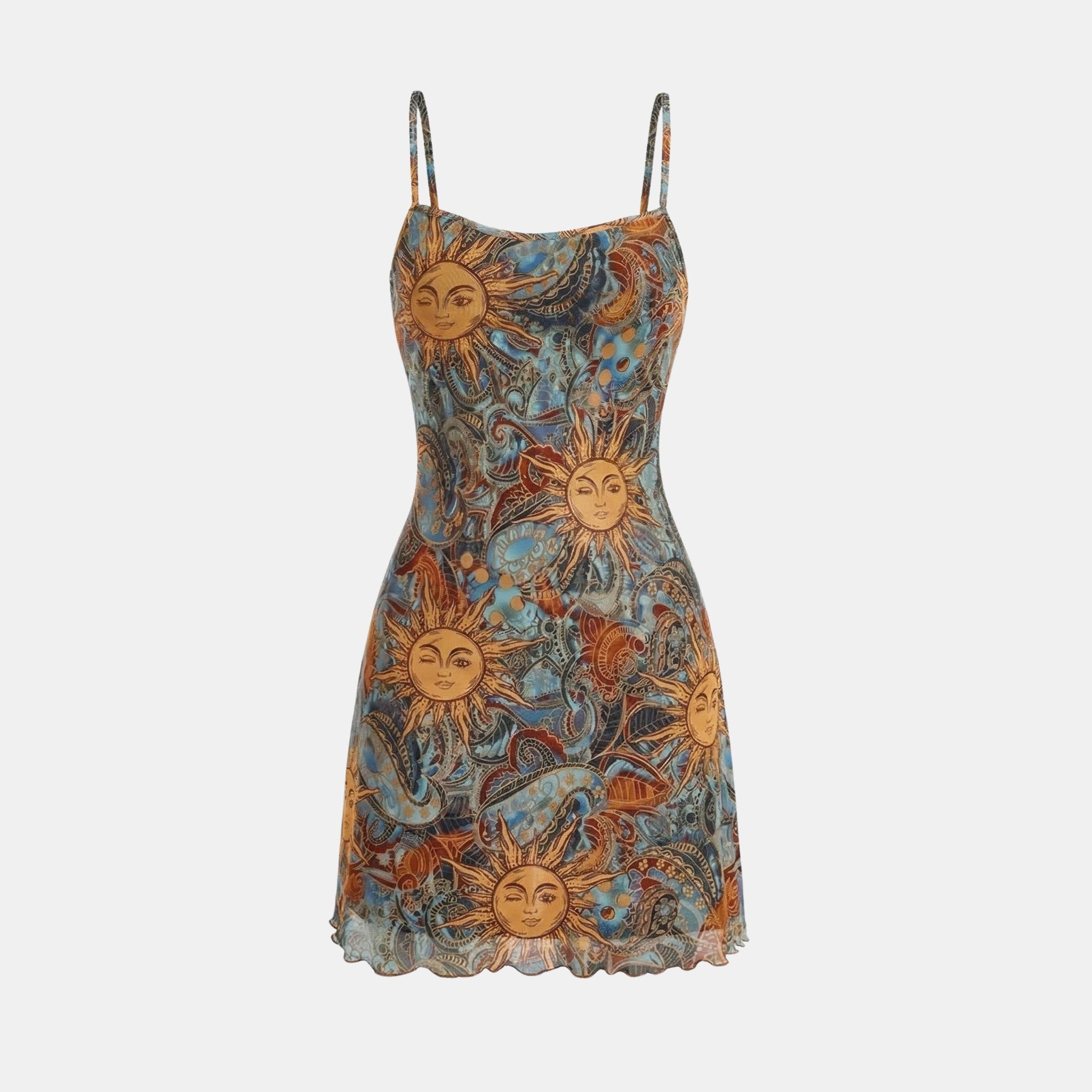 Sundaze | Women's Summer Dress with Spaghetti Straps & Sun Motif | Perfect for Warm Weather Outings 0