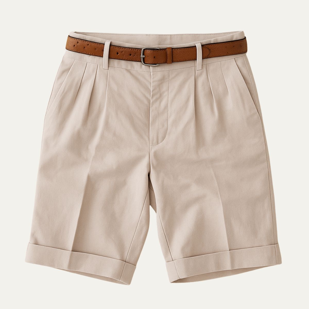 Men's Chino Shorts | Double-Pleat with Leather Belt