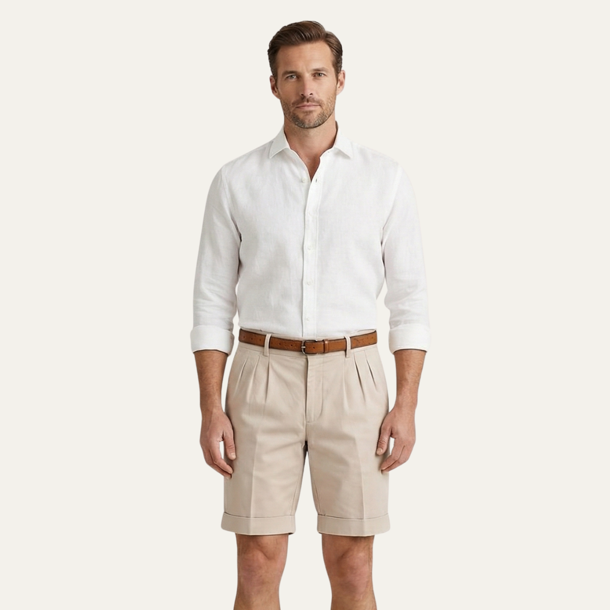 Men's Chino Shorts | Double-Pleat with Leather Belt