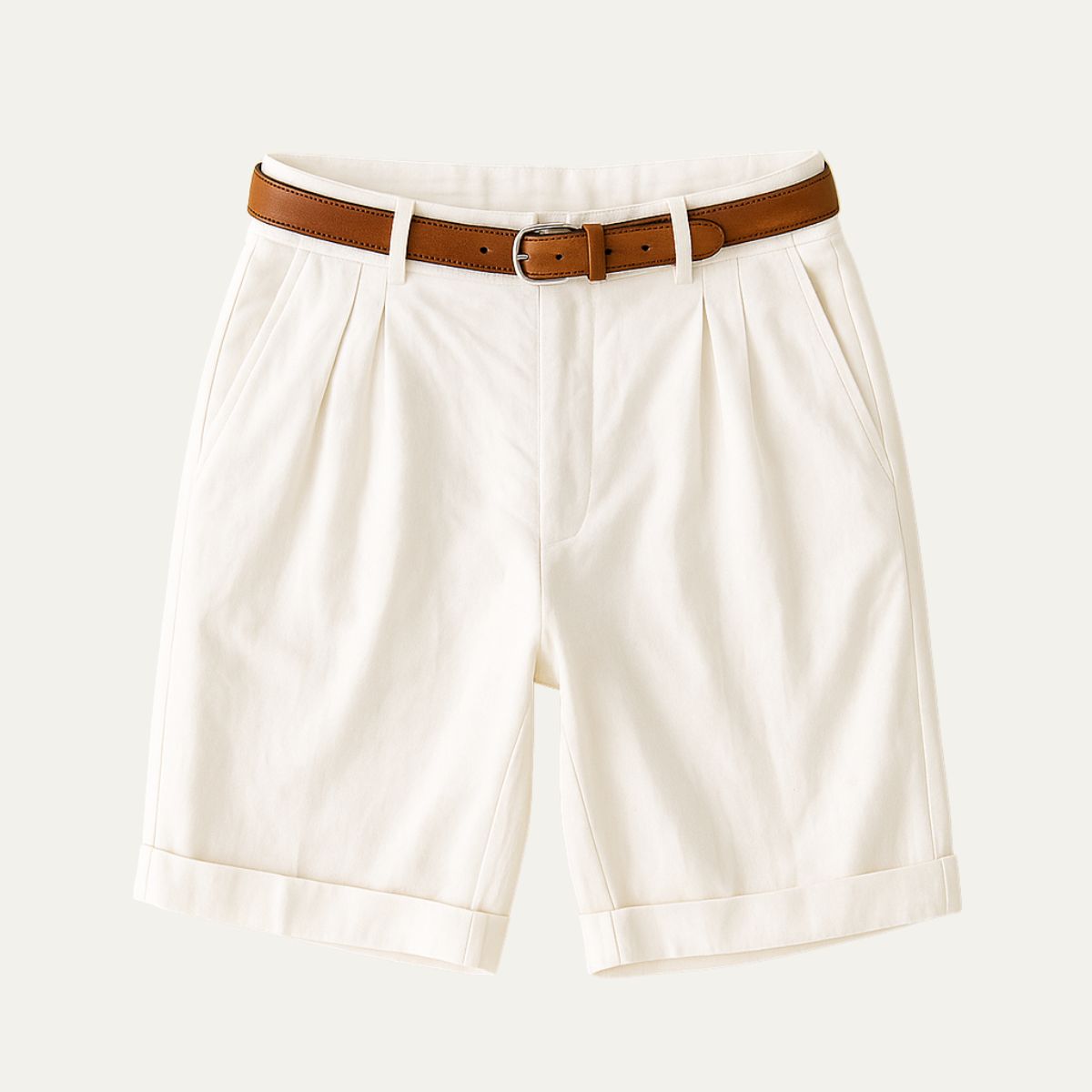 Men's Chino Shorts | Double-Pleat with Leather Belt