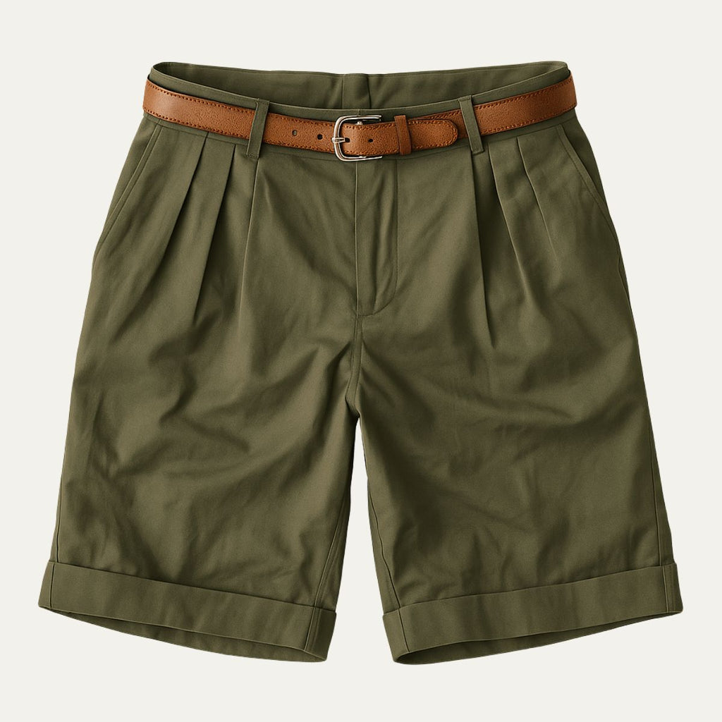 Men's Chino Shorts | Double-Pleat with Leather Belt