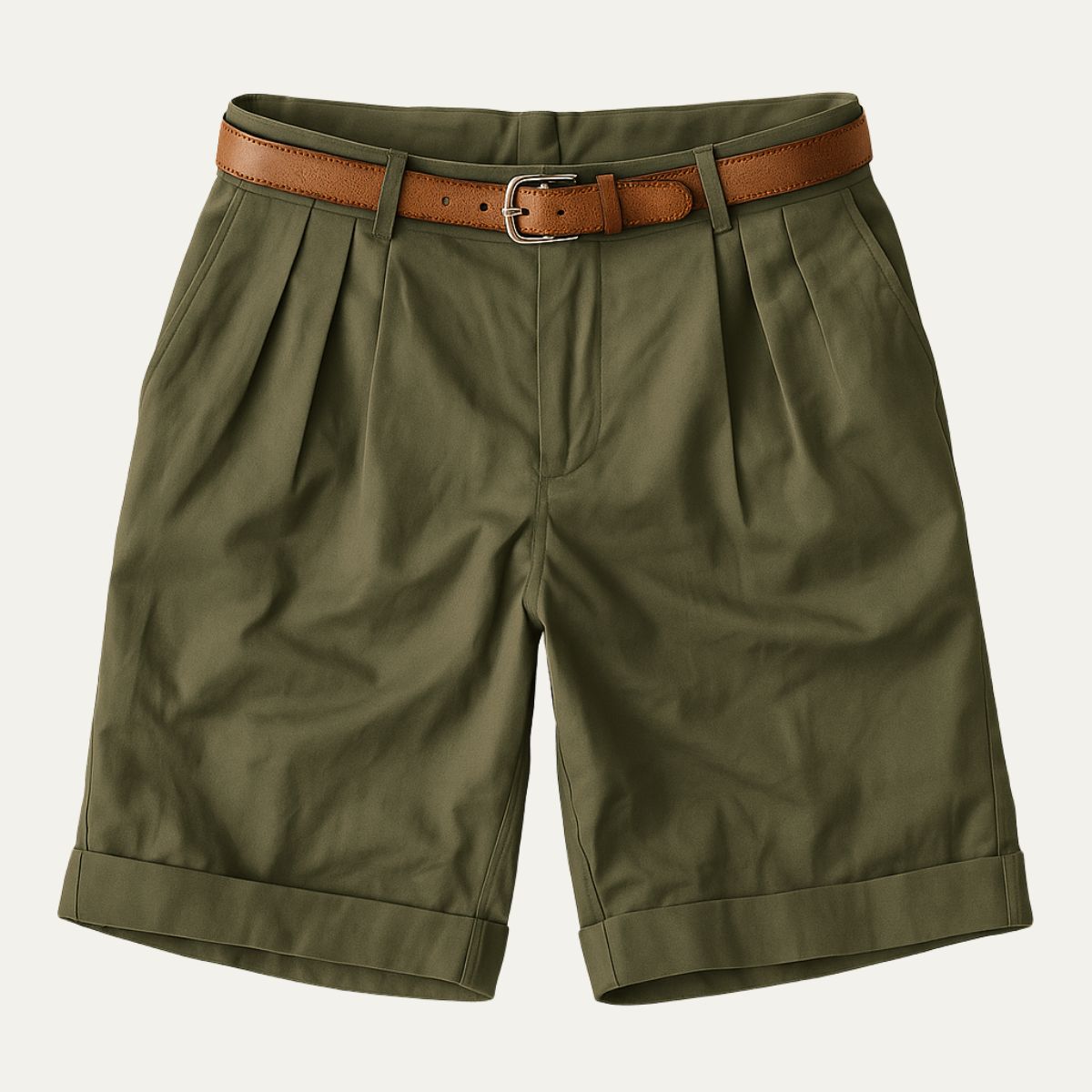 Men's Chino Shorts | Double-Pleat with Leather Belt