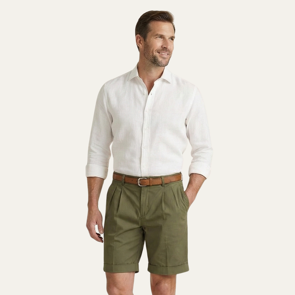 Men's Chino Shorts | Double-Pleat with Leather Belt