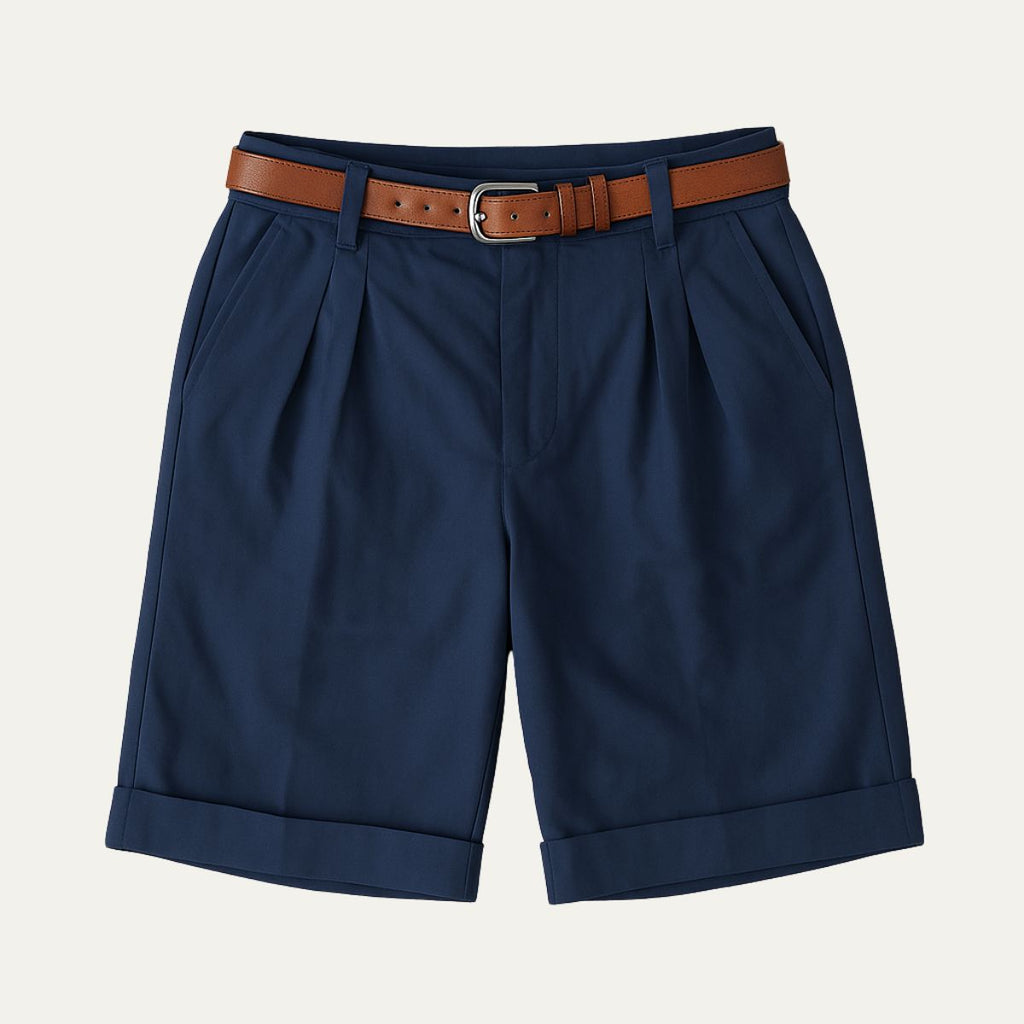Men's Chino Shorts | Double-Pleat with Leather Belt