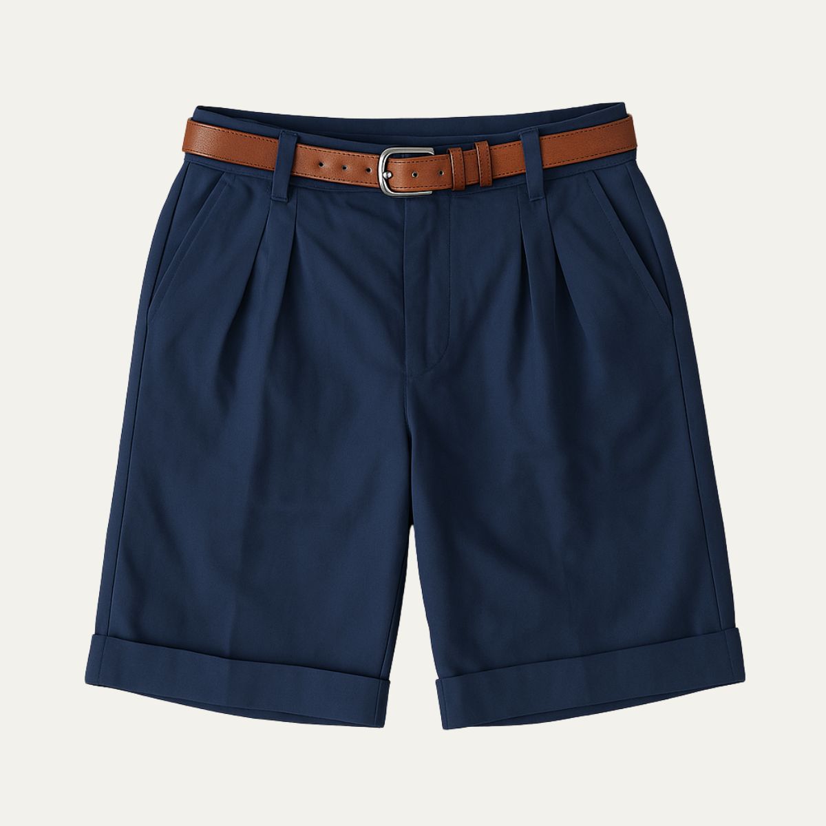 Men's Chino Shorts | Double-Pleat with Leather Belt