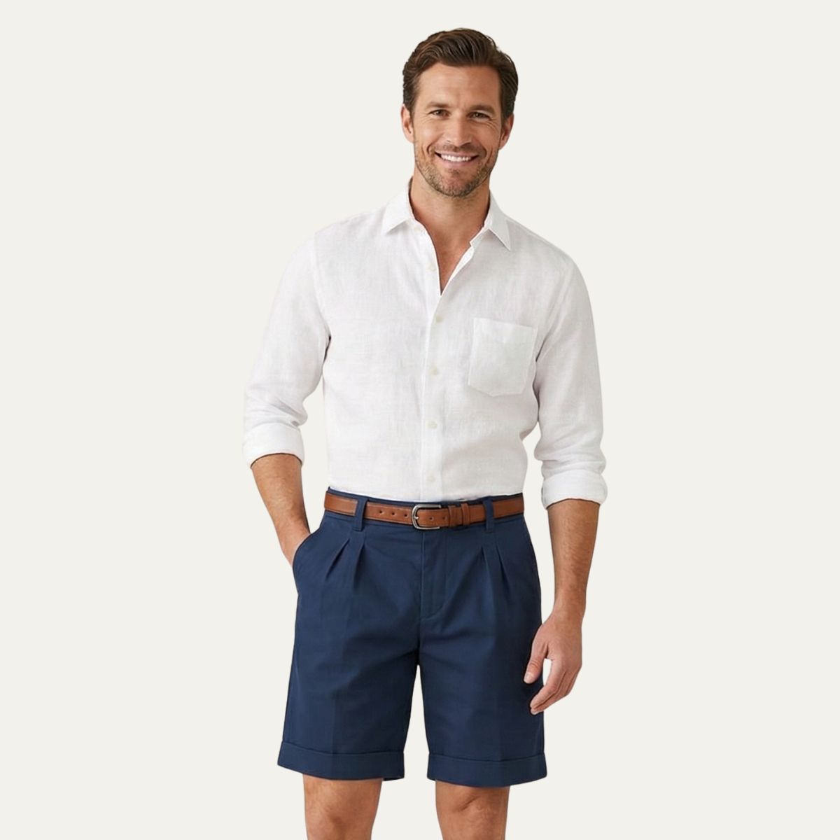 Men's Chino Shorts | Double-Pleat with Leather Belt
