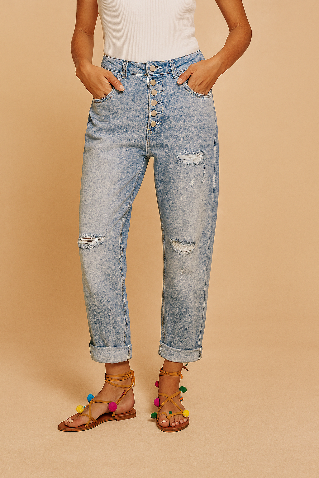 Teresa | Women's Baggy Jeans with Rolled-Up Legs for Effortless Style 0