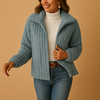 Women's Long Fleece Cardigan with Stand-Up Collar for Cozy Layering 0