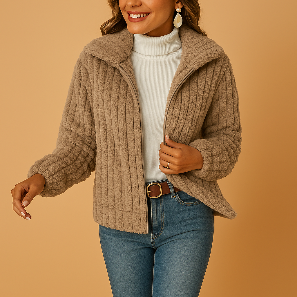 Women's Long Fleece Cardigan with Stand-Up Collar for Cozy Layering 1