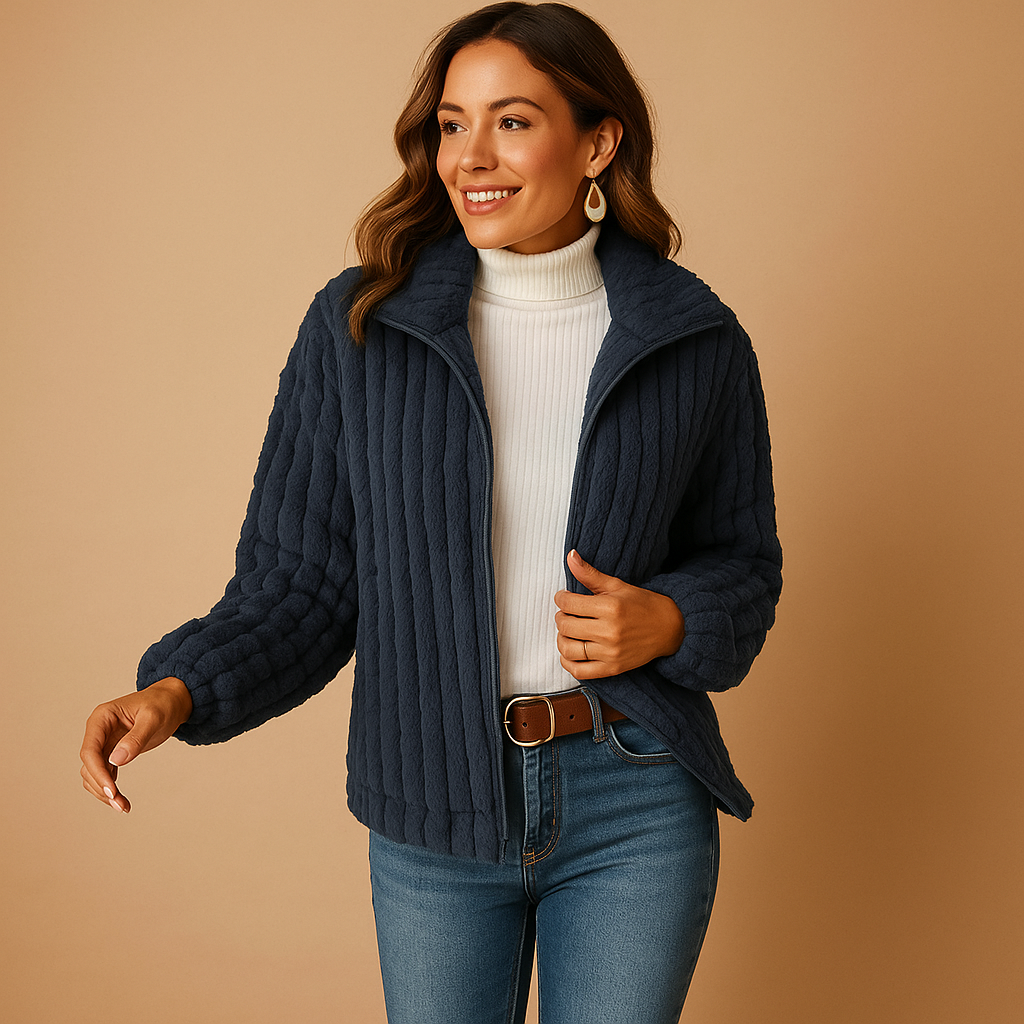 Women's Long Fleece Cardigan with Stand-Up Collar for Cozy Layering 2