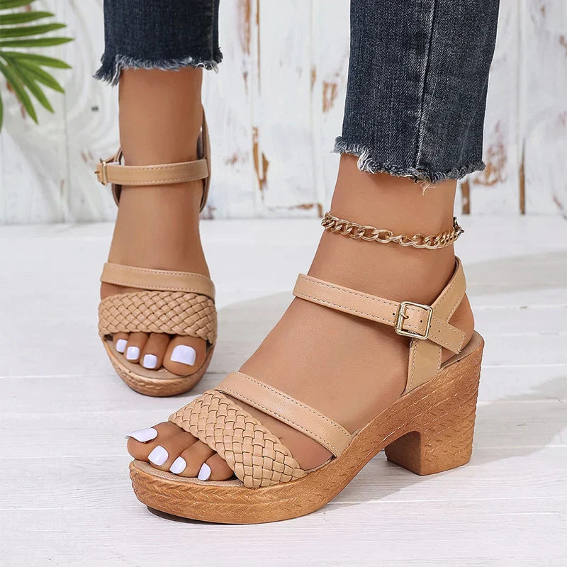 Woven Platform Sandals | Adjustable Ankle Strap for Stylish Comfort 0