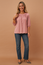 Zoe | Women's White Blouse with Ruffled Neckline and 3/4 Sleeves 3