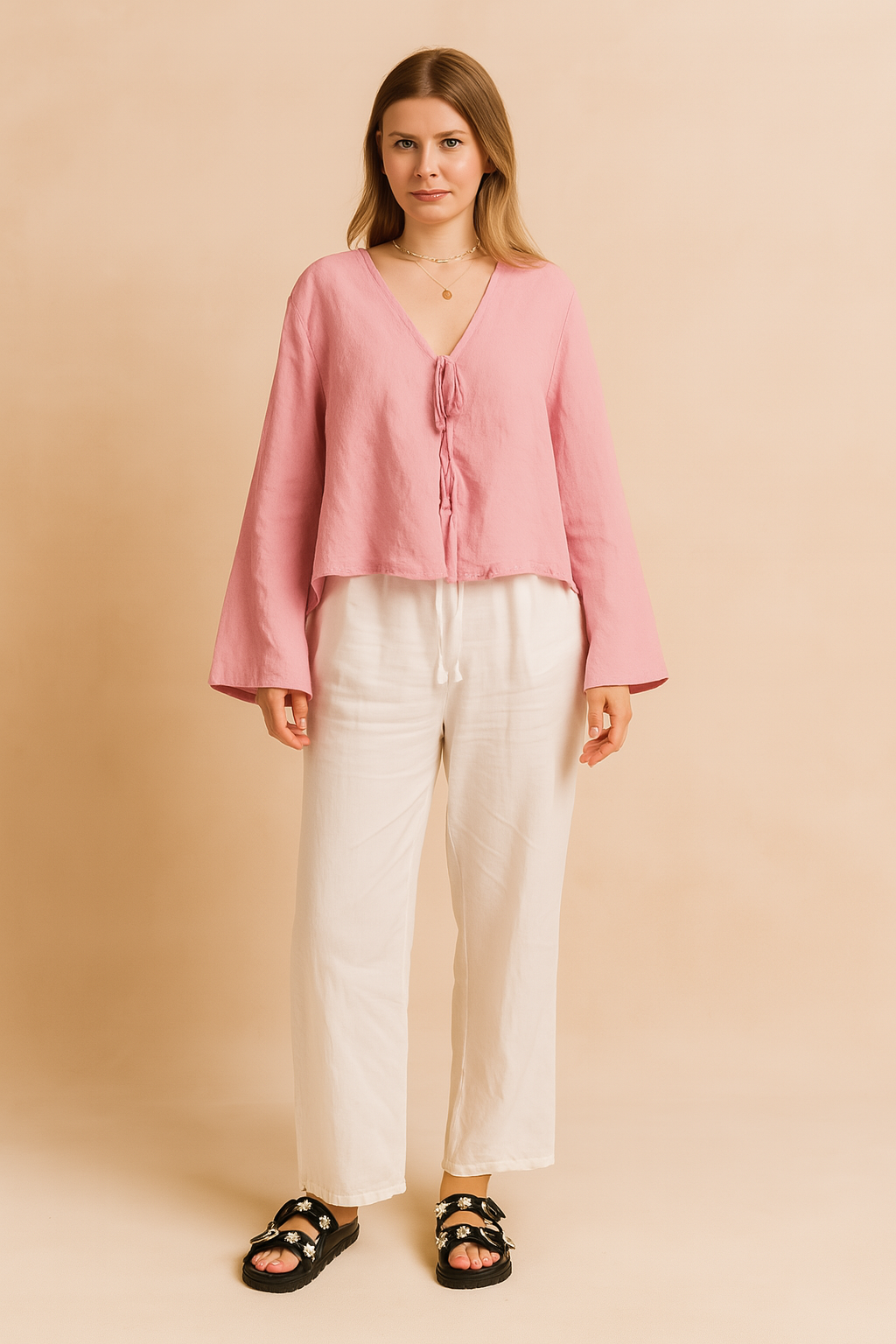 Zofia | Lightweight Women's Blouse with Ties and Flared Sleeves for Summer Outings 0
