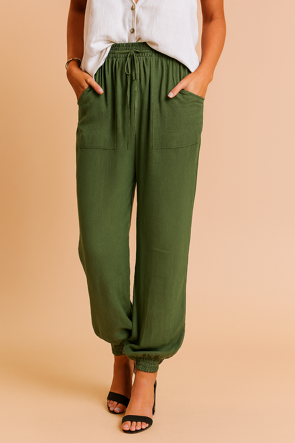 Zuzanna | Women's Tapered Loose Trousers with Adjustable Waist Ties 1