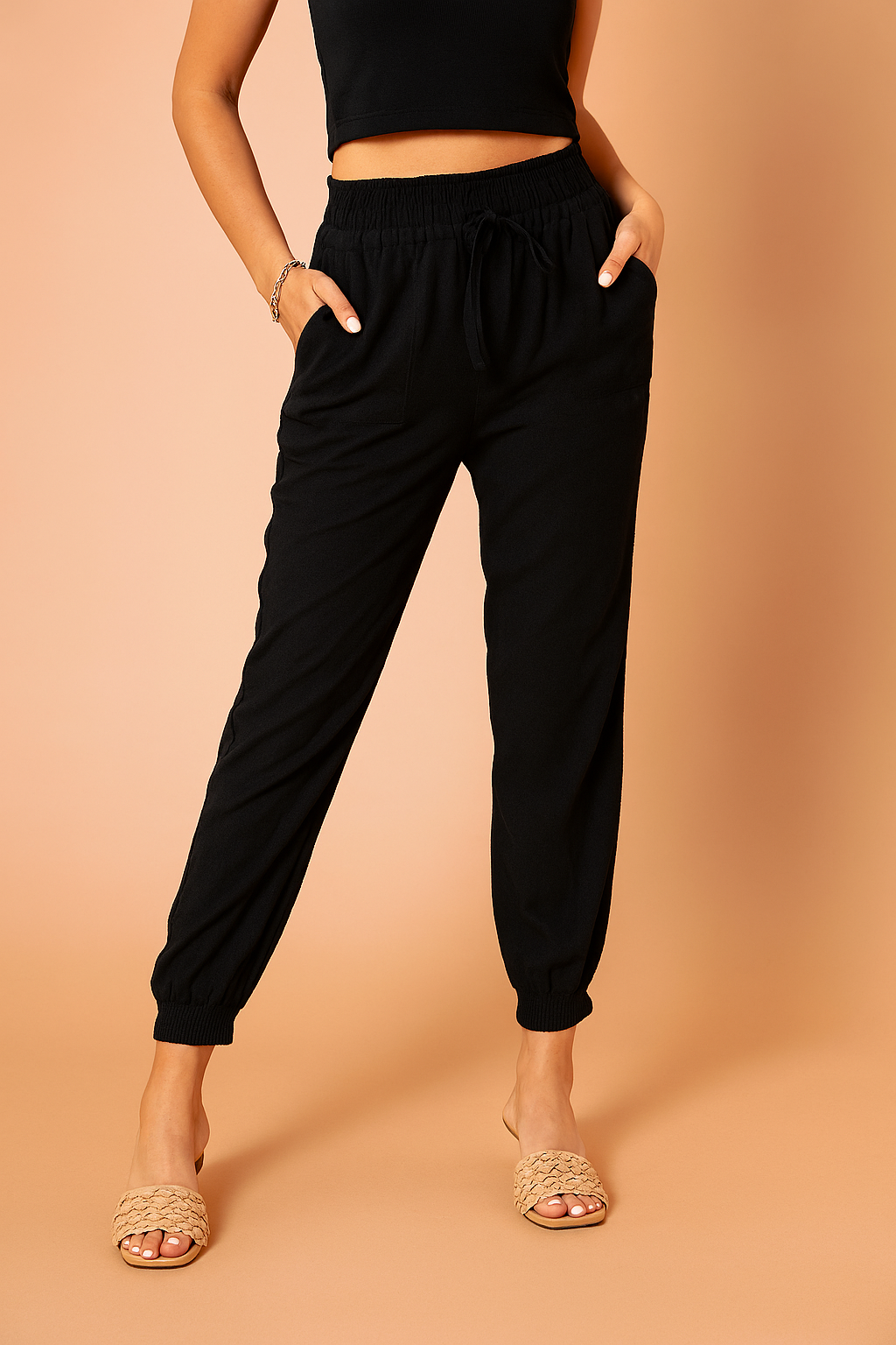 Zuzanna | Women's Tapered Loose Trousers with Adjustable Waist Ties 2
