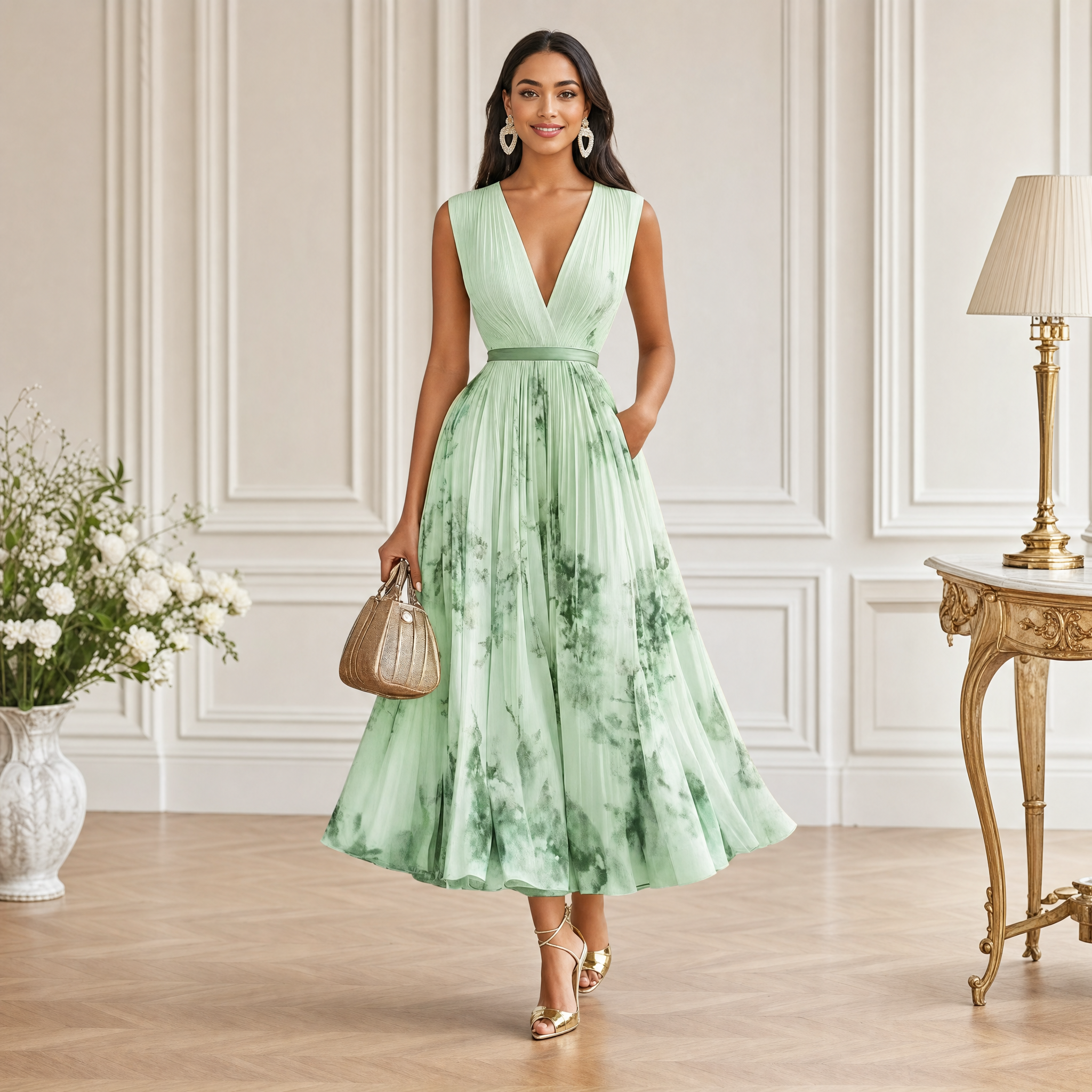 Women's Floral Maxi Dress – Long Sleeve V-Neck Flowy Summer Dress