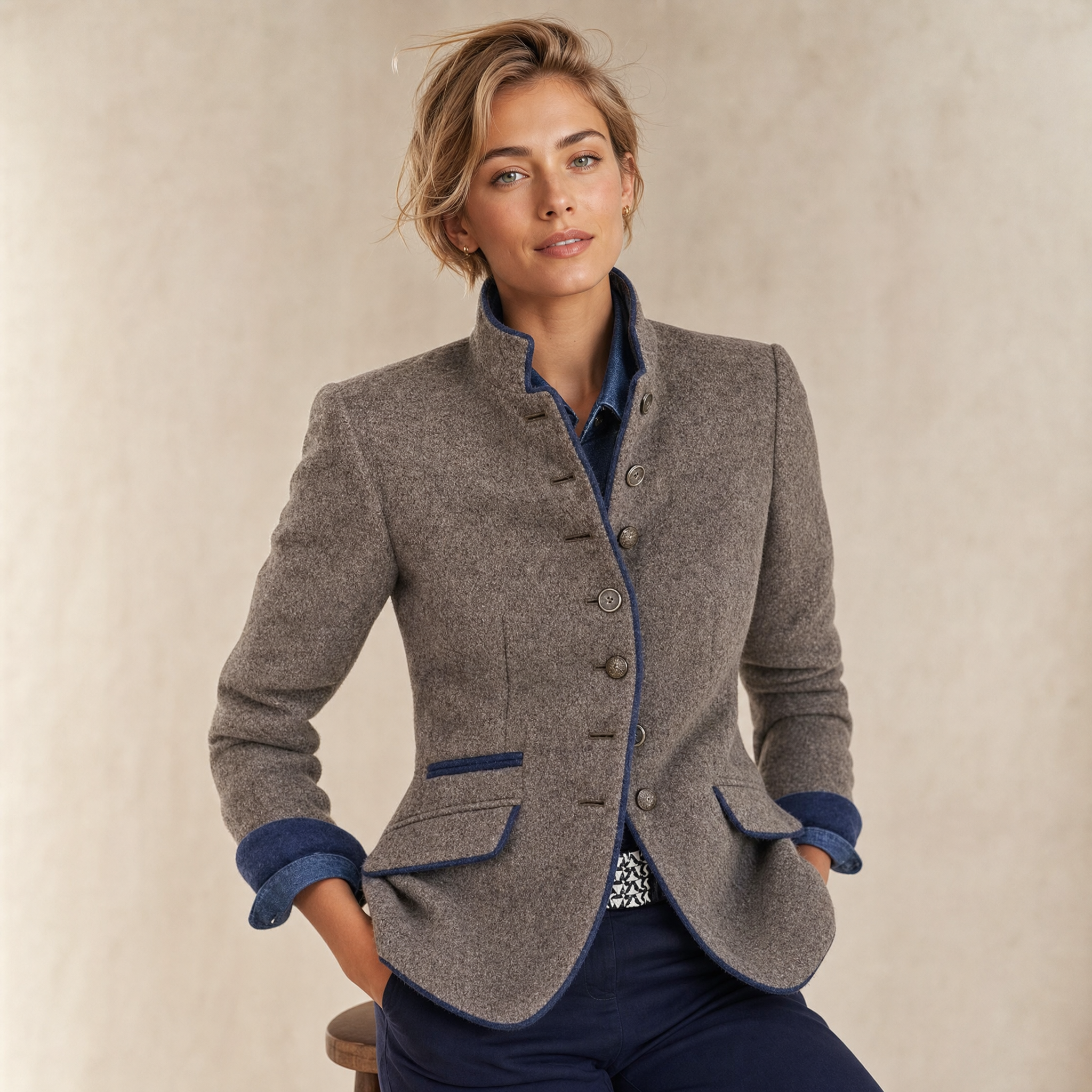 Women's High-Collar Cardigan – Soft Knit Sweater Layer